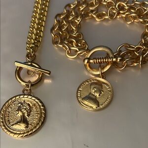 Gold Pendant and Bracelet With a Coin